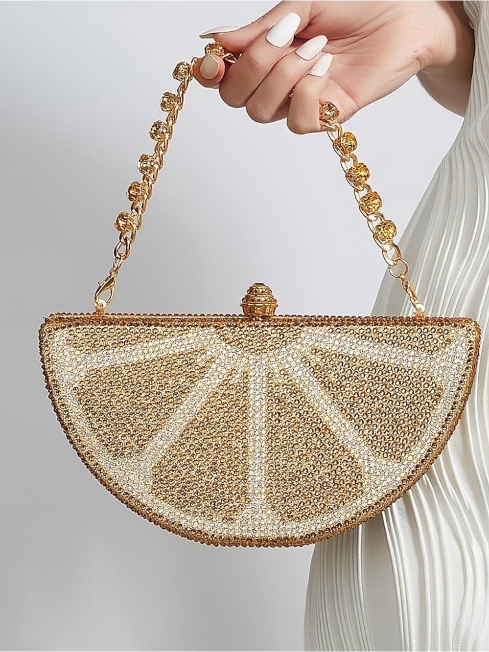 Gold Crystal Lemon Slice Evening Clutch